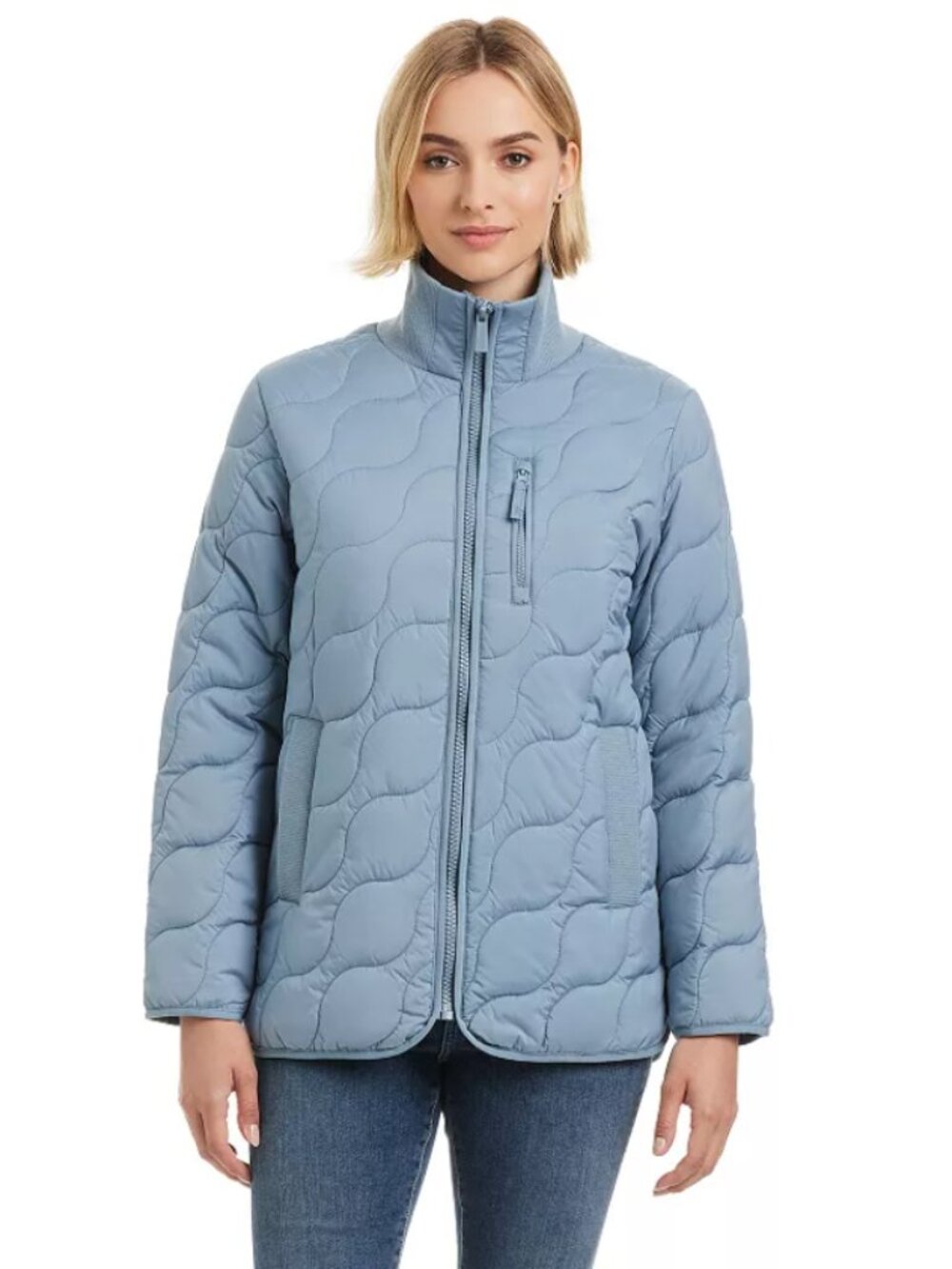 NWT Modern Supply by Sanctuary Rib Knit Puffer Jacket in Blue Smoke Extra Large